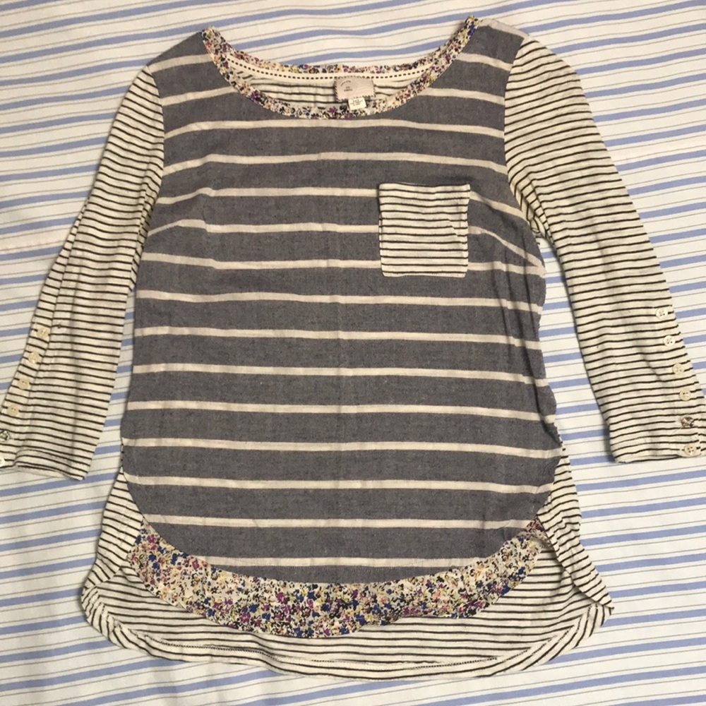 Anthropologie striped T-shirt with floral detail